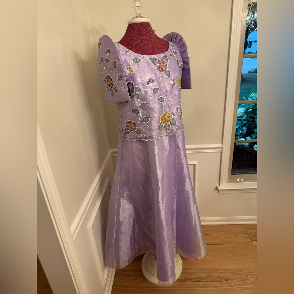 Rafaella Lilac Filipiniana Dress with Floral Embroidery